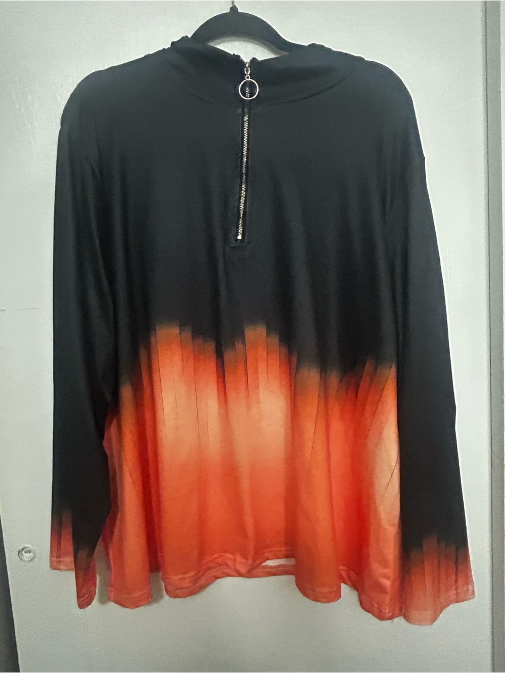 Black to Orange Ombre Long Sleeve Top with Half Zip